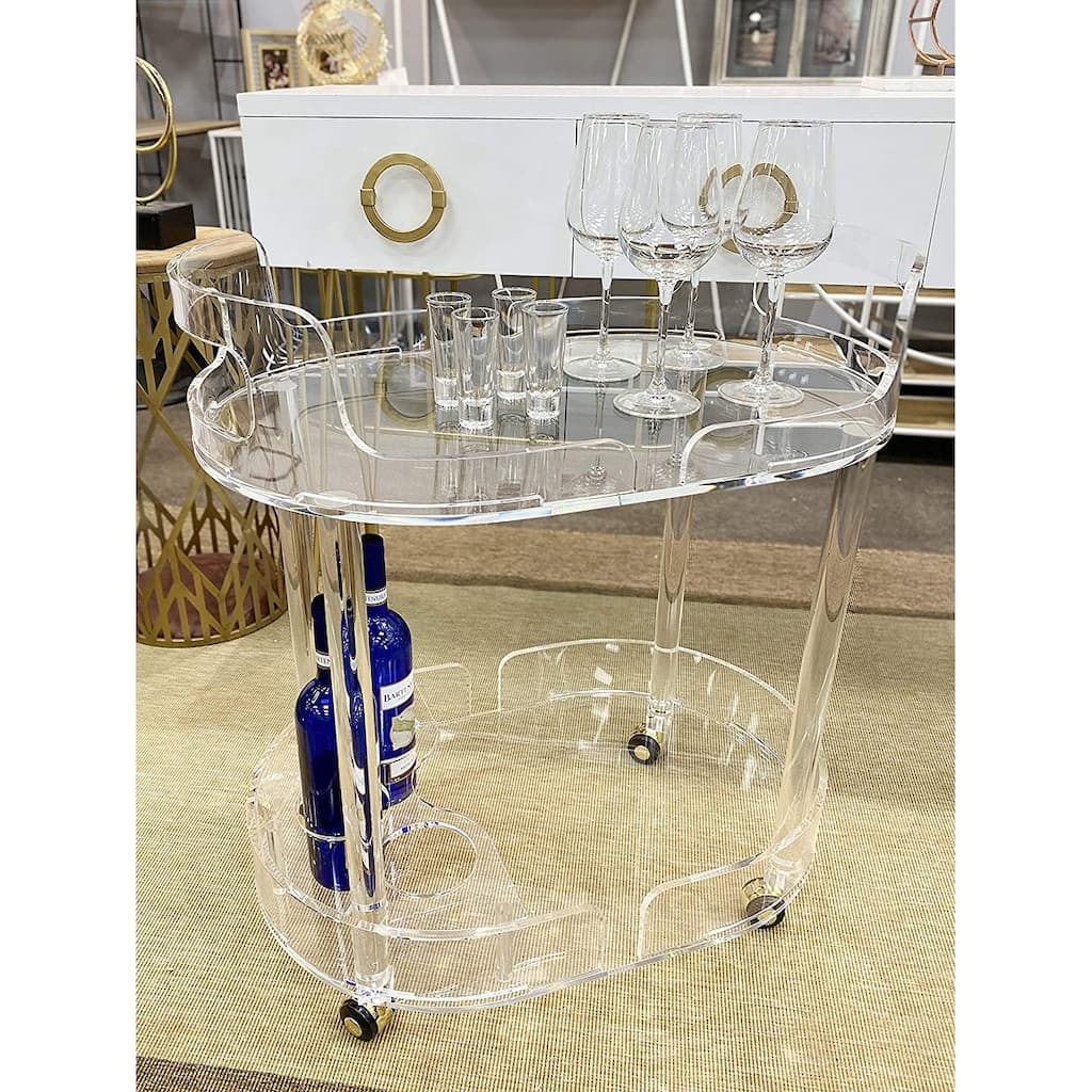DesignStyles Acrylic Bar Cart on Wheels