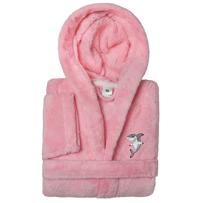 Sweet Kids 100% Polyester SUPER PLUSH Double Brushed Hooded Bathrobe - SHARK - M - Pink
