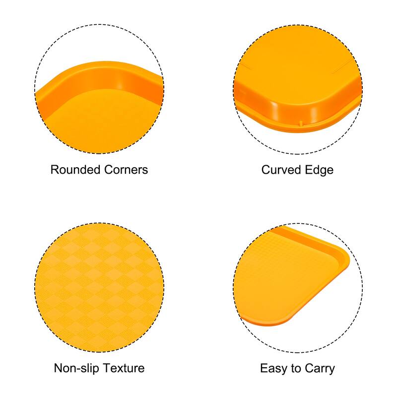 16x12" Fast Food Tray, PP Plastic Multi-Purpose Rectangle Serving Tray, Yellow