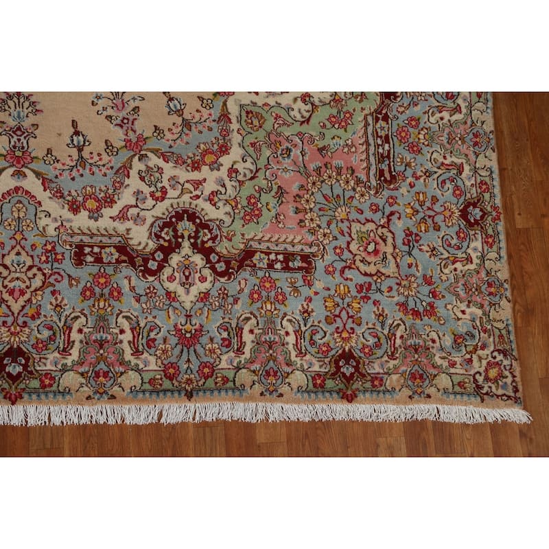 Hand-made Vintage Traditional Kerman Persian Wool Area Rug - 9'6" x 13'6"