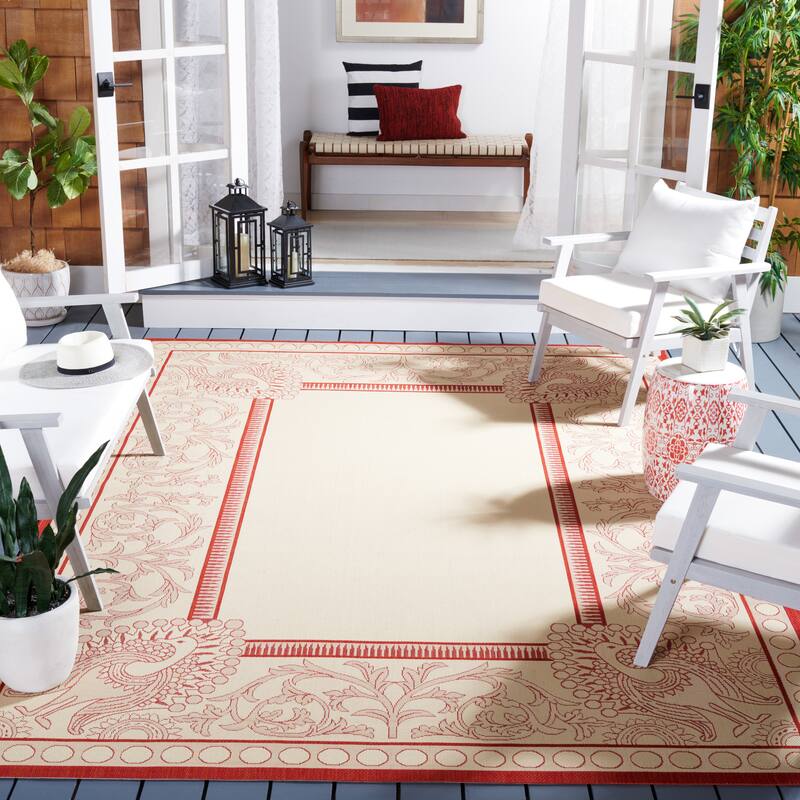 SAFAVIEH Courtyard Kitija Indoor/ Outdoor Waterproof Patio Backyard Rug - 8' x 11' - Natural/Red