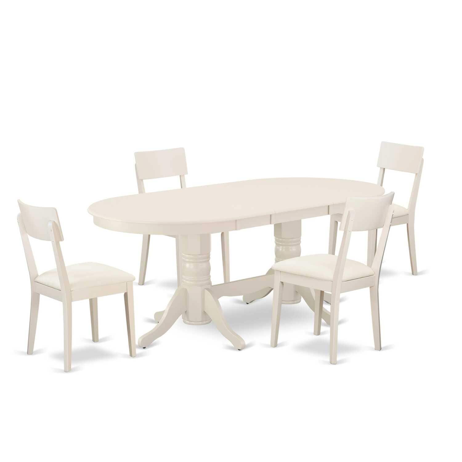 5 Piece Dining Set - Antique Style Table & 4 Chairs - Linen White Finish - 76.3