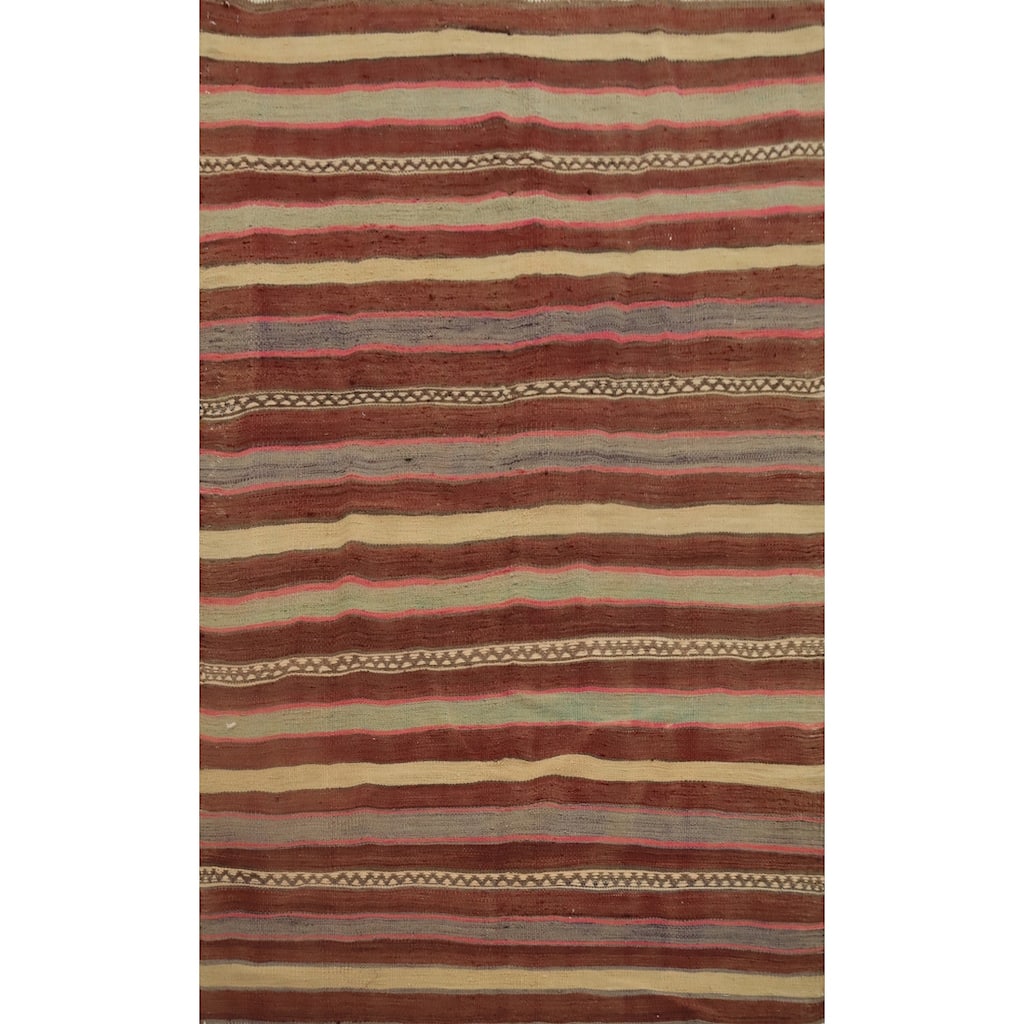 Hand Woven Oriental 100% Wool Carpet Southwestern Tribal Oranges & Rust Kilim Area Rug - 6' 1'' X 4' 4''