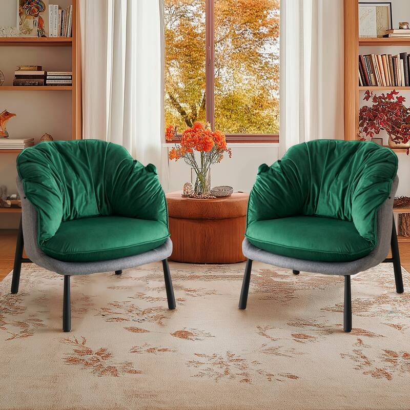 Modern Velvet Accent Chair with Wooden Frame and Black Metal Legs for Living Room or Lounge Seating - 27.4"L x 27"W x 29.1"H