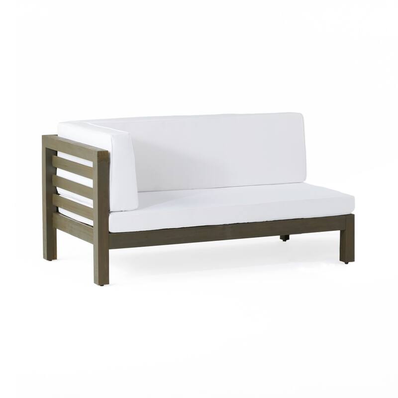 Roomfitters Oana 4-Piece Outdoor Wooden Sectional Sofa Set with Coffee Table, White Cushions