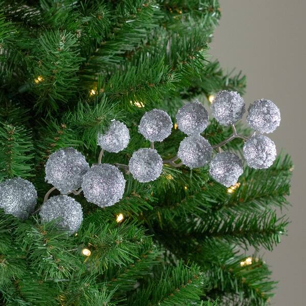 Shop 32 Silver Glitter Frosted Pom Pom Snowball Artificial