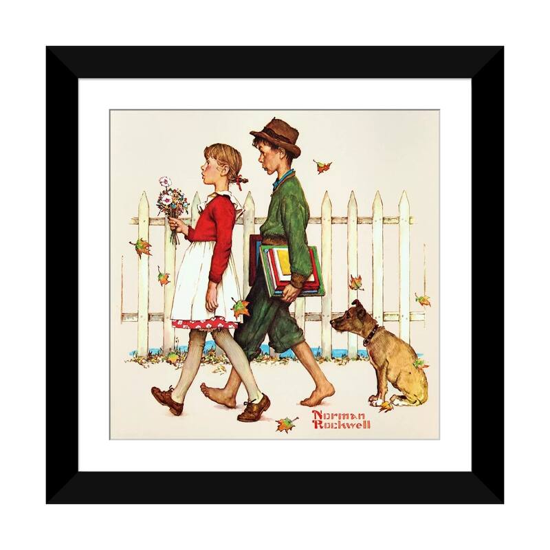 iCanvas "Young Love- Walking to School" by Norman Rockwell - Black - 24x24x1