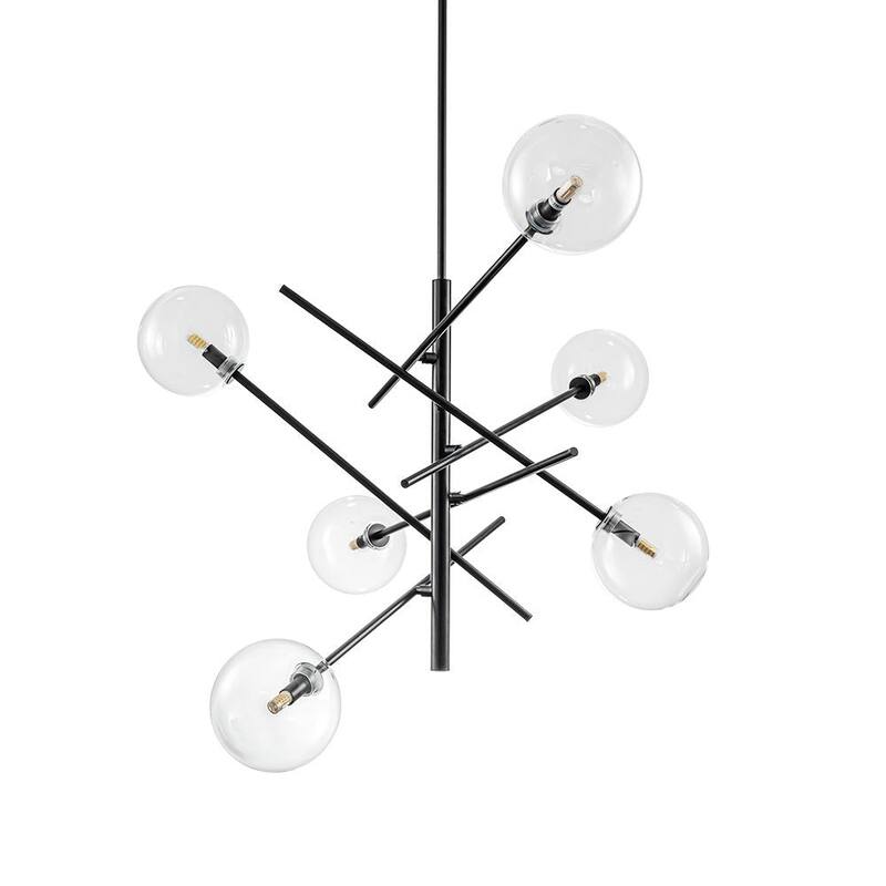 6-Light Dimmable Glass Globe Sputnik Staggered Linear Chandelier