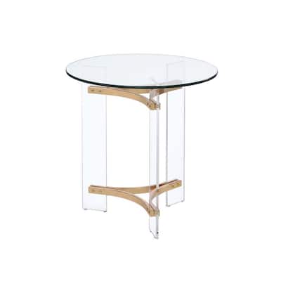 24" Tall Modern Gold and Clear Glass Round End Side Table for Living Room or Bedroom Decor - 23"L x 23"W x 24"H