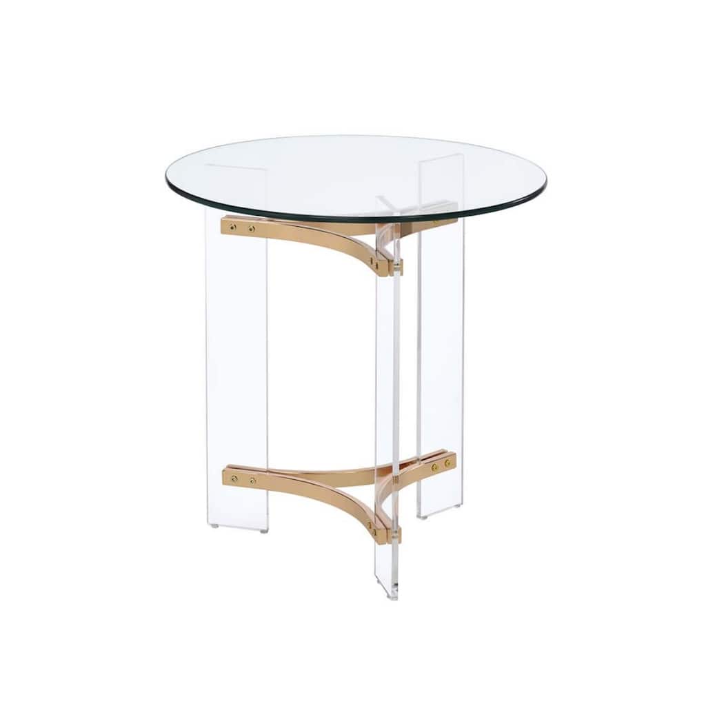24" Tall Modern Gold and Clear Glass Round End Side Table for Living Room or Bedroom Decor - 23"L x 23"W x 24"H