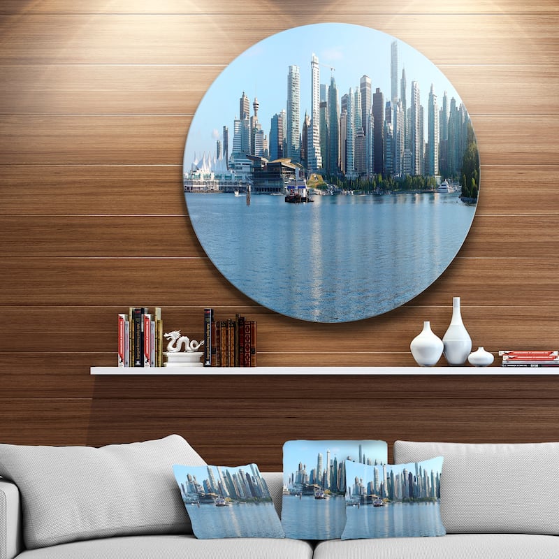 Designart 'Vancouver BC Skyline Panorama' Cityscape Photo Circle Wall Art
