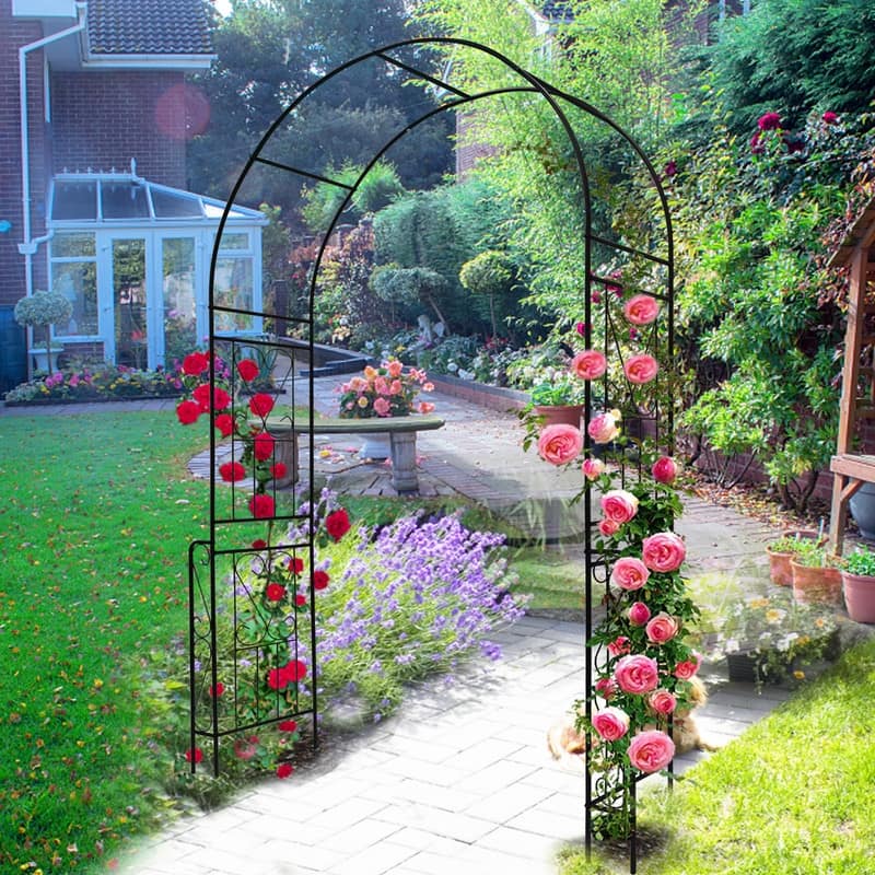 55'' x 94.5'' Black Outdoor Metal Garden Arch Trellis Climbing Plants Support Rose