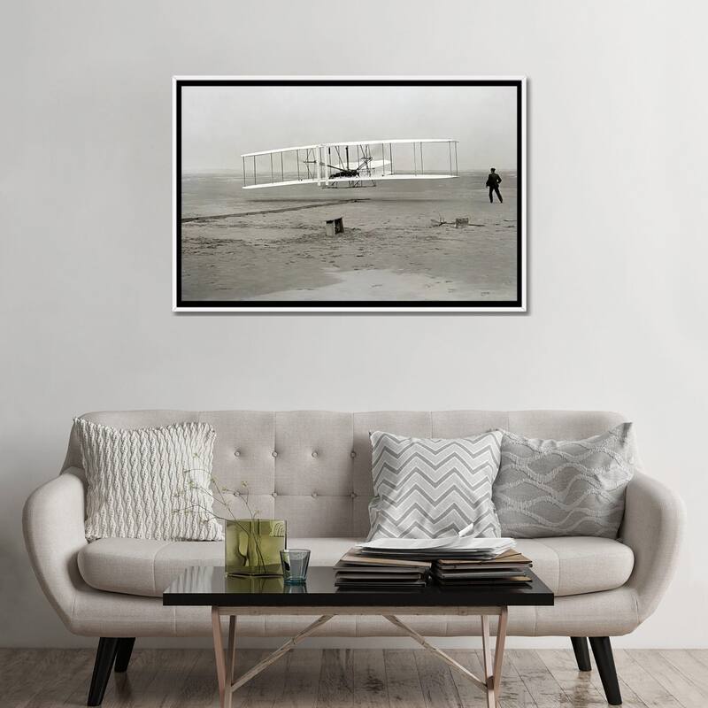 iCanvas "The Wright Brothers - First Flight" by Kitty Hawk Framed Canvas Print