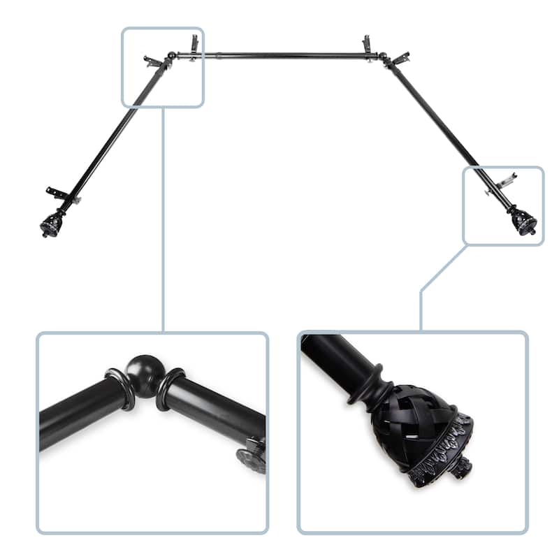InStyleDesign Loreli 13/16" Bay curtain rod 20"-36", 38"-72" - Black