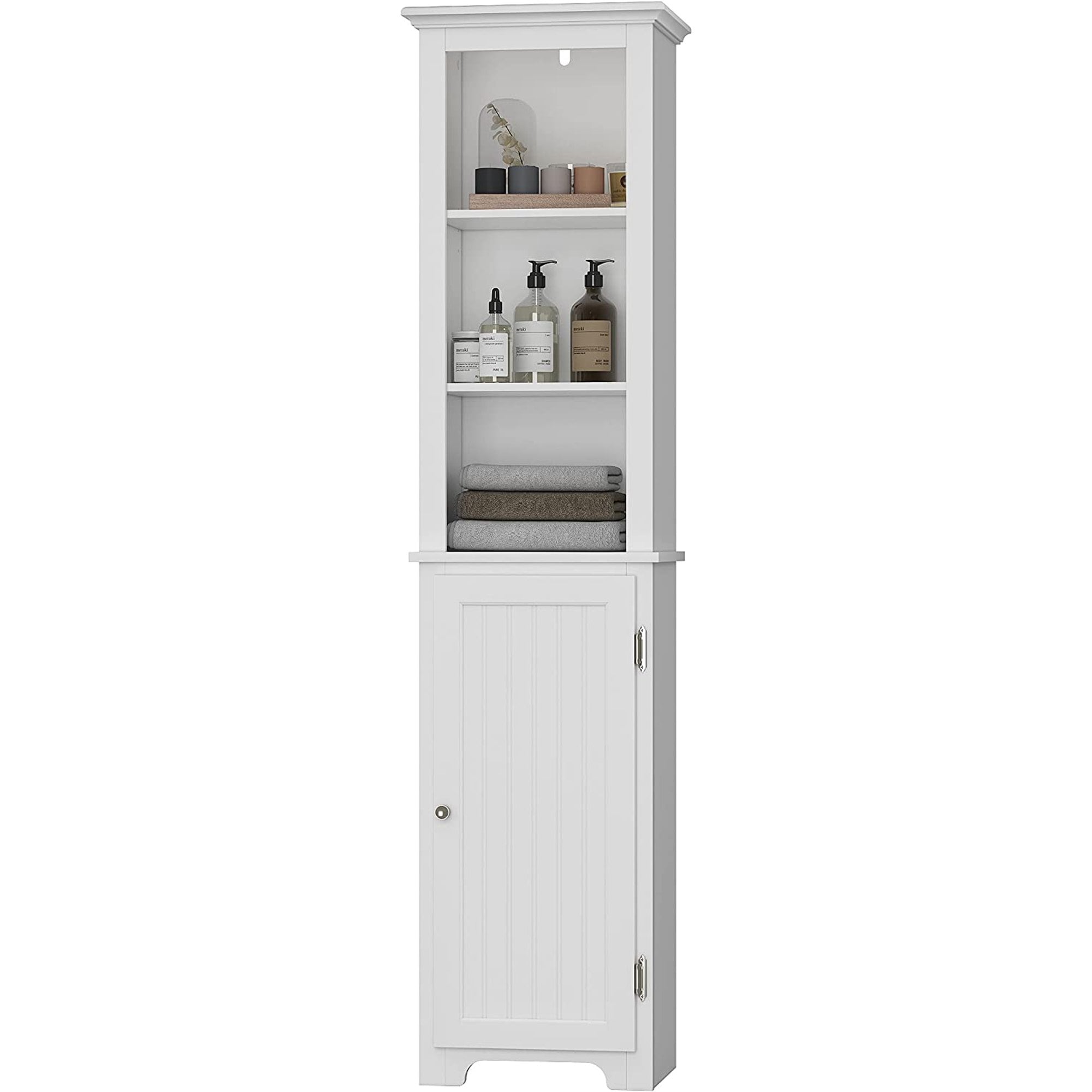 UTEX 64" Freestanding Storage Cabinet, Bathroom Tall Cabinet with Doors and Shelves, Free Standing Linen Tower