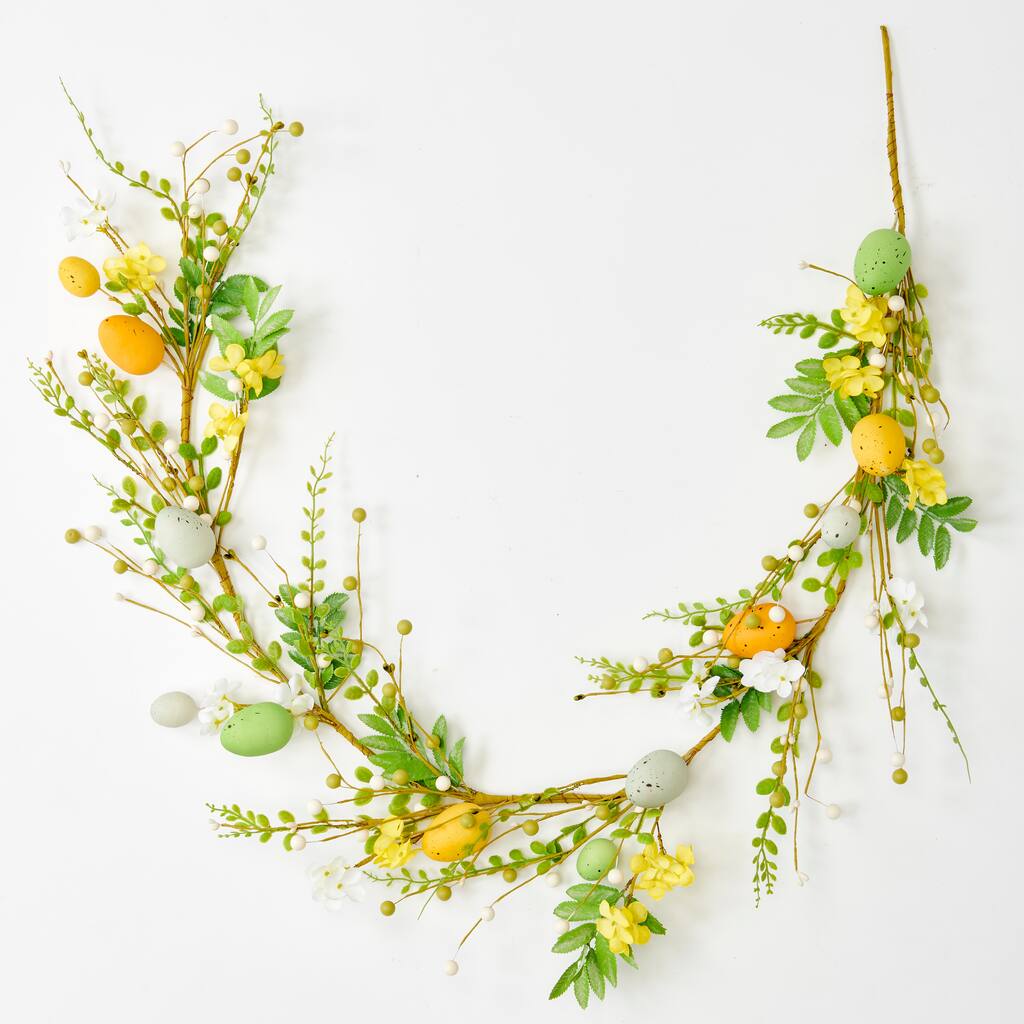 57" Easter Eggs, Spring Flowers and Green Leaves Garland - 4