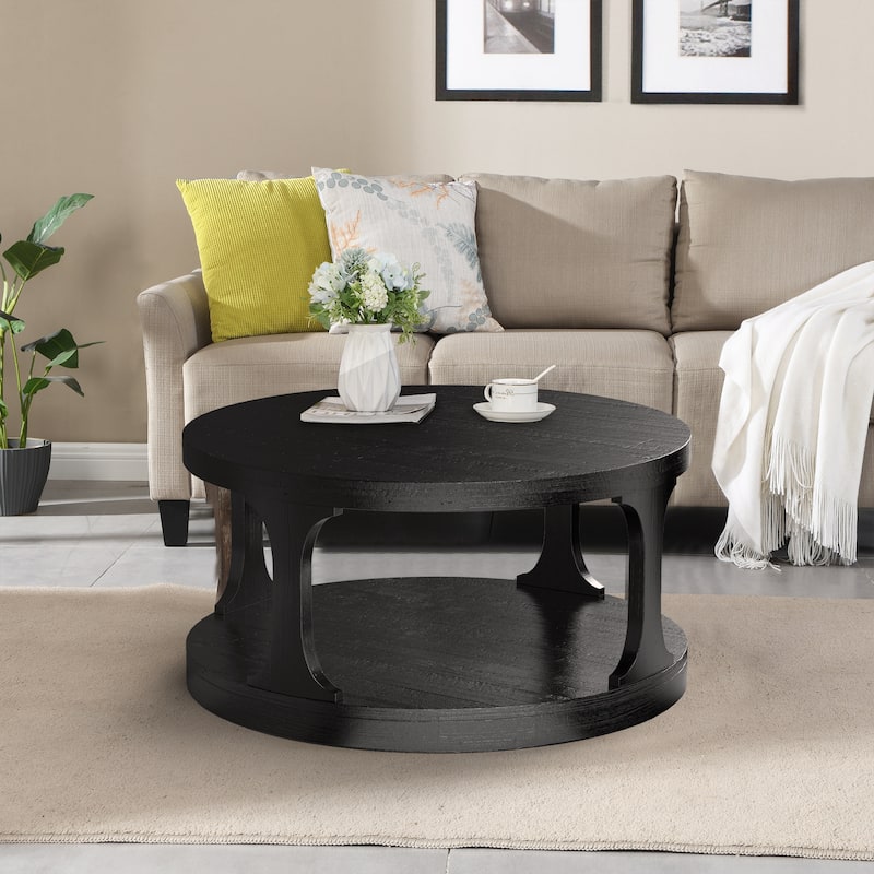 36" Antique Black Modern Round Coffee Table - 36"L X 36"W X 18"H