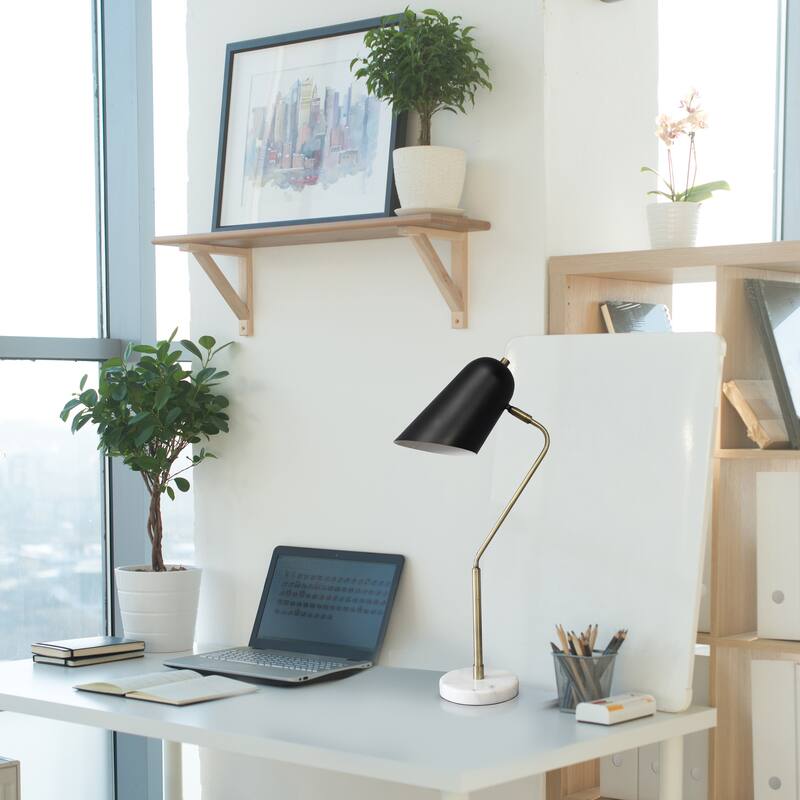 23.5 in. Antique Brass Finish Table Lamp with Black Shade, Desk Lamp for Writing and Computer Desks