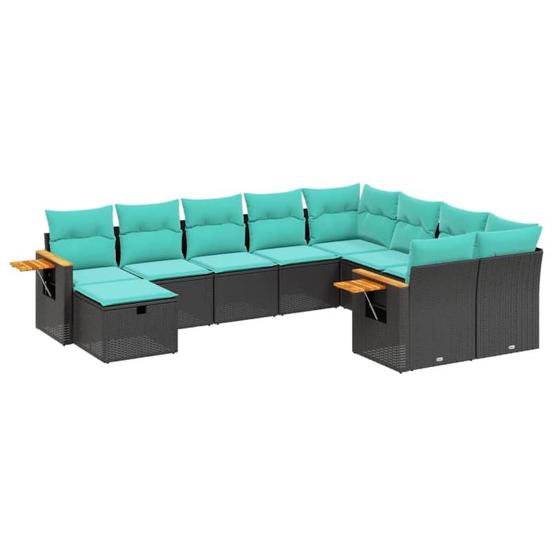 vidaXL 10 Piece Patio Sofa Set with Cushions Black Poly Rattan - 21.7x27.2x24.4