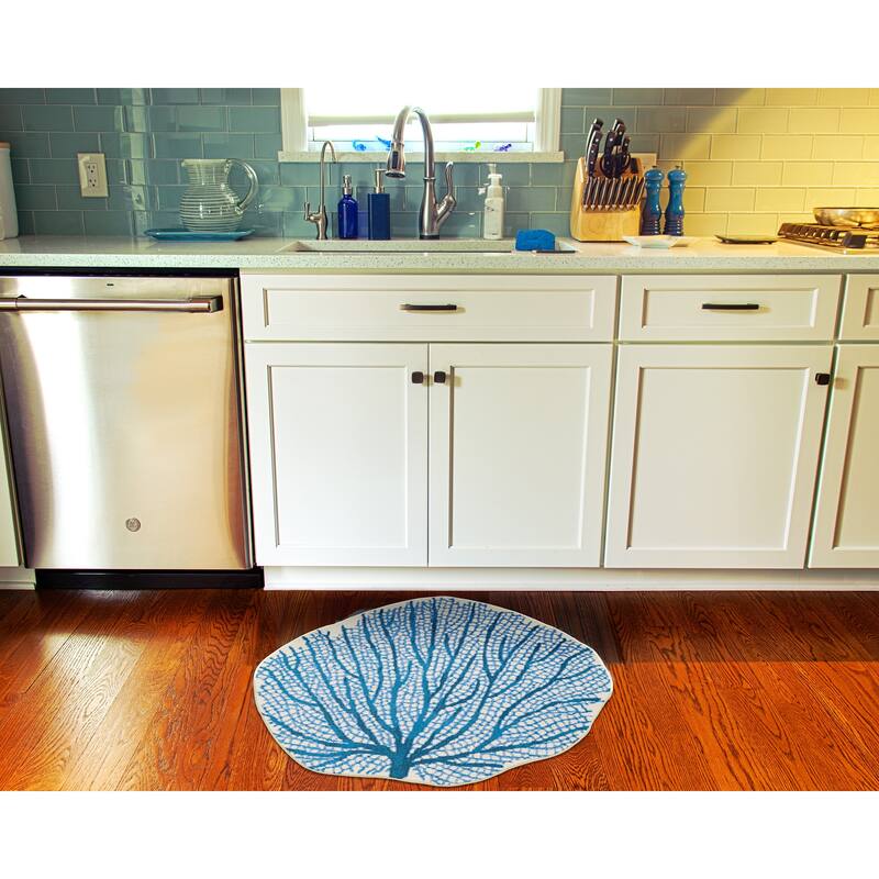 Liora Manne Esencia Coral Fan Indoor/Outdoor Mat Aqua 3'3"x3'3"