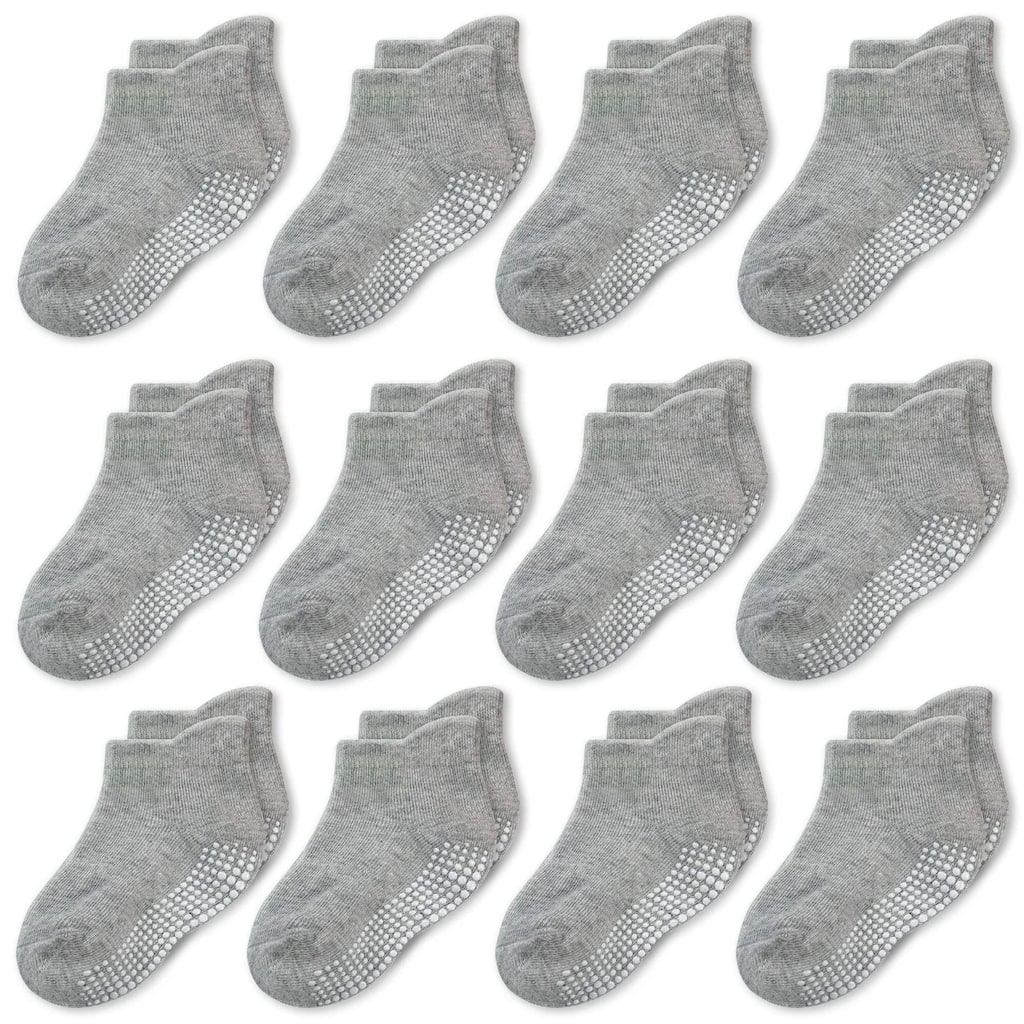 CozyWay Non-Slip Ankle Style Socks with Grippers, 12 Pack, Gray, 6-12 Months, Unisex