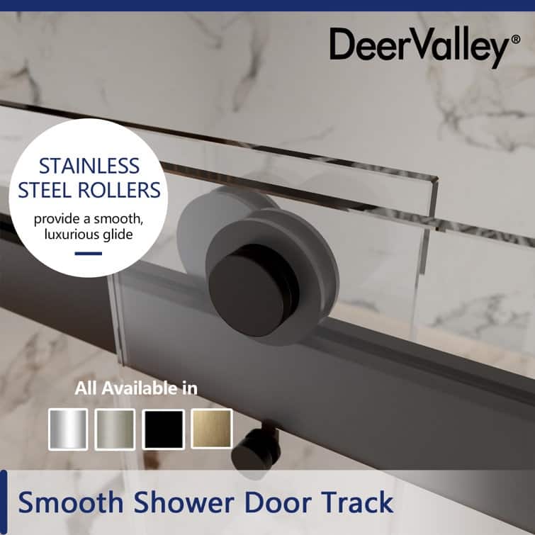 DeerValley 56" - 60" W x 76" H Double Sliding Frameless Shower Enclosure, Stainless Steel Accessories
