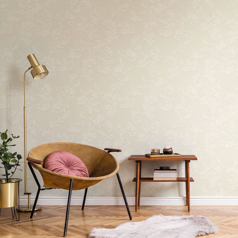 Galerie Wallcoverings Emporium 3D Embossed Floral Acanthus Trail Non-woven Glitter Wallpaper Roll