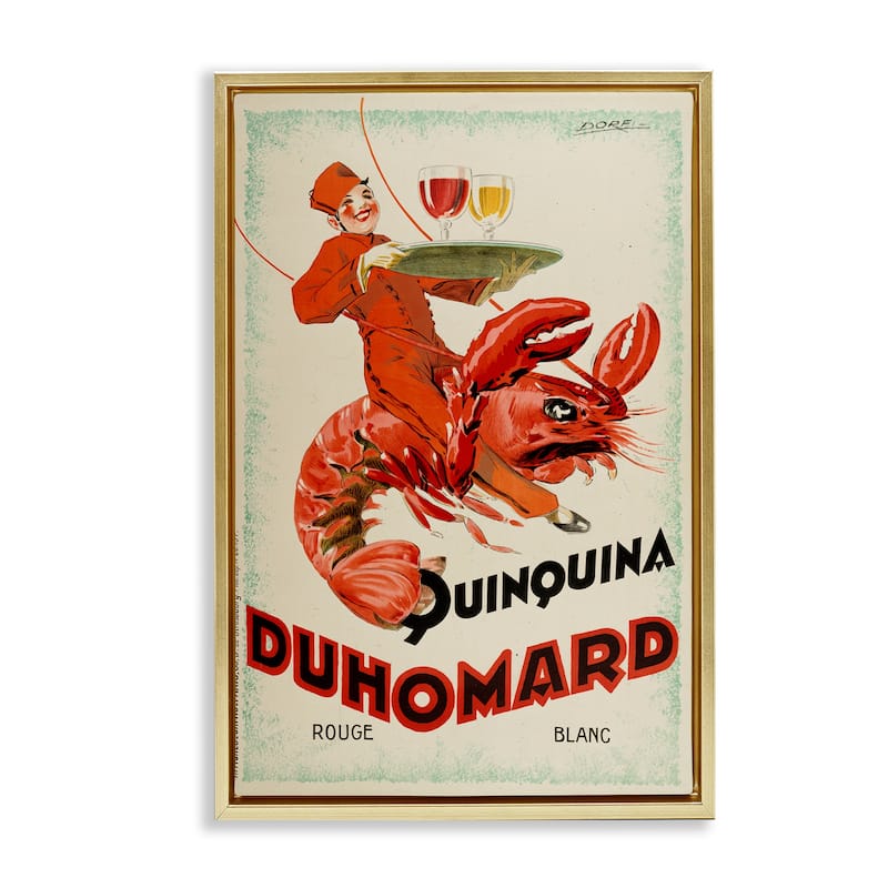 Stupell Vintage Lobster Advertisement Framed Floater Canvas Wall Art Design By Marcus Jules - 21 x 31 - Gold