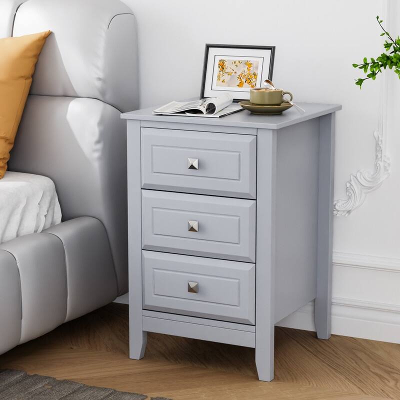 Three Drawer White Nightstand