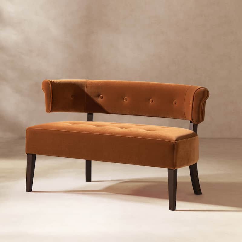 Roll Arm Tufted Bench Settee,Performance Velvet