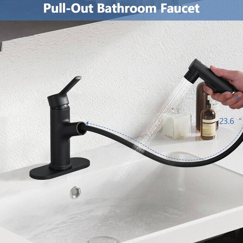 Stainless Steel Bathroom Faucet with Pull-Out Sprayer & 3 Settings