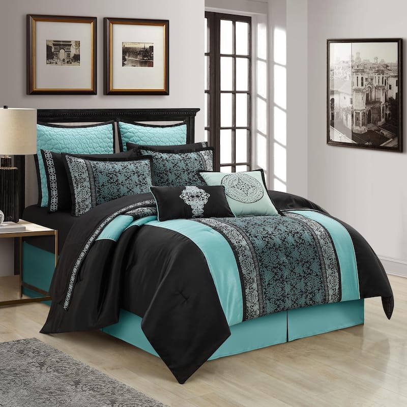 Nanshing Sierra 12 Piece Faux Silk Damask Comforter Set