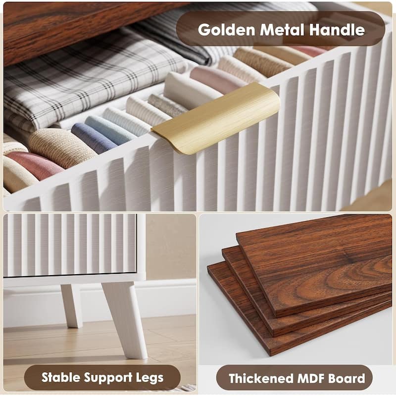 Modern Fluted 6 Drawers Dresser TV Stand for Living Room, Bedroom