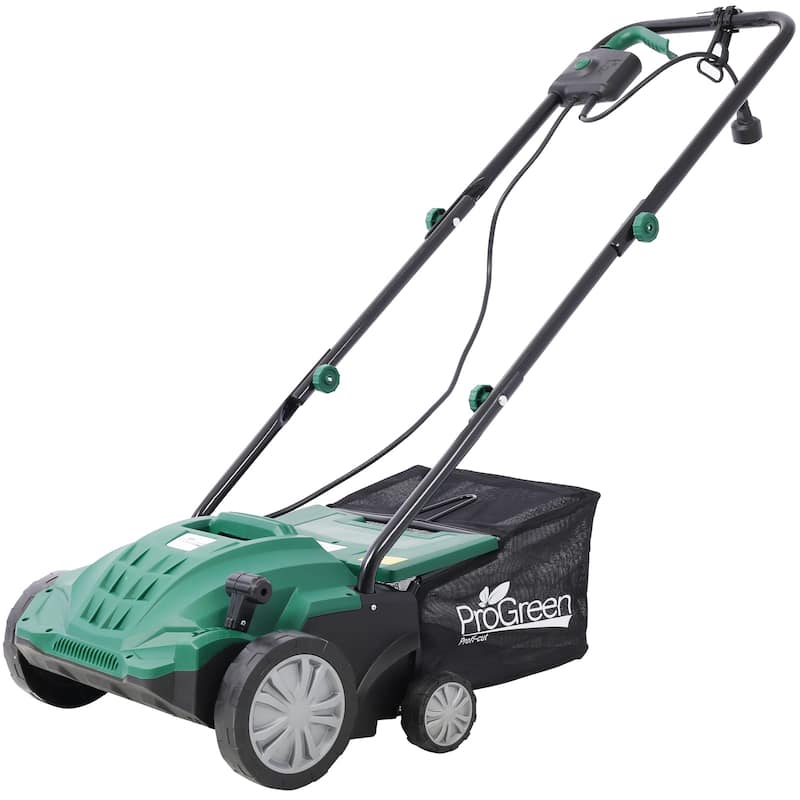 Garden Scarifier, 2-in-1 Dethatcher Scarifier, 12 Amp Electric Lawn Dethatcher,Removable Collection Bag extra large 31.7QT - Green