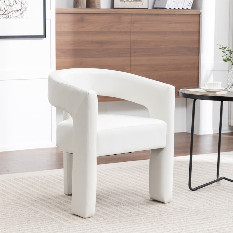 SEYNAR Modern Glam PU Leather Upholstered Dining Chair, Open-Back Accent Chair - Beige