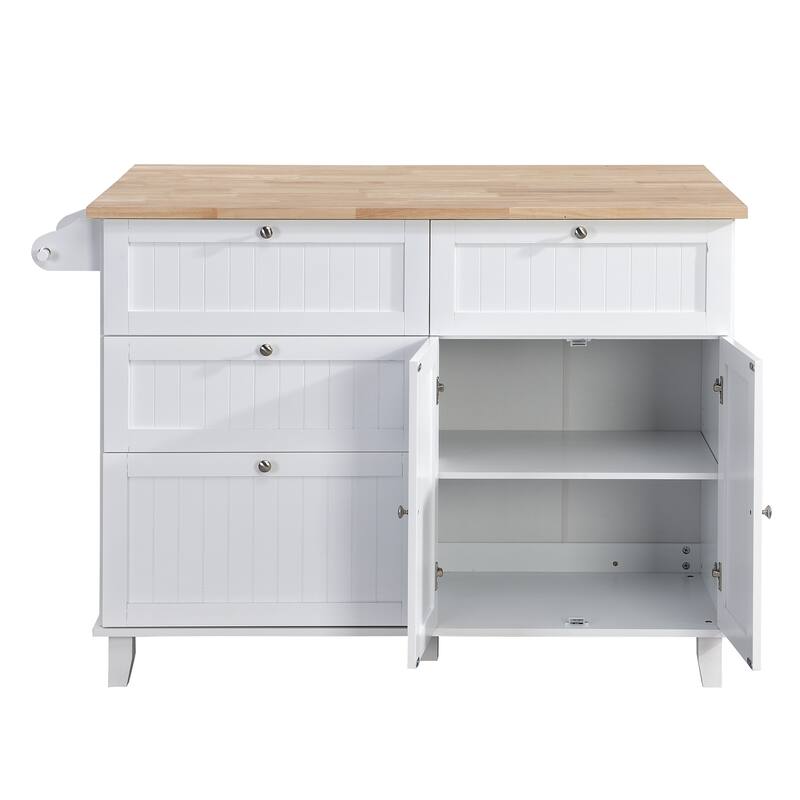 Farmhouse Kitchen Island Set with Folding Boards, 2 Seats, 4 Drawer Storage and Towel Rack, for Kitchen, White+Rustic Brown