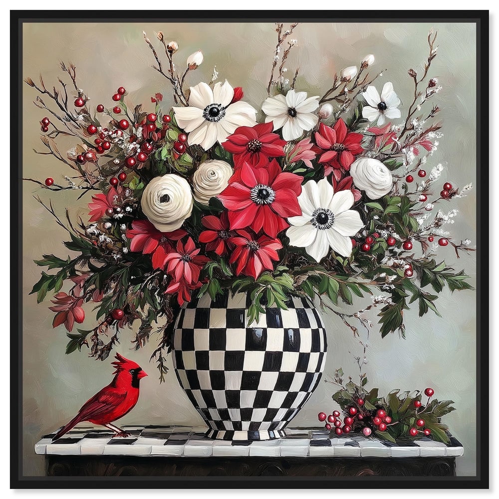 Checkerboard Vase Blooms I Canvas by Art Remedy