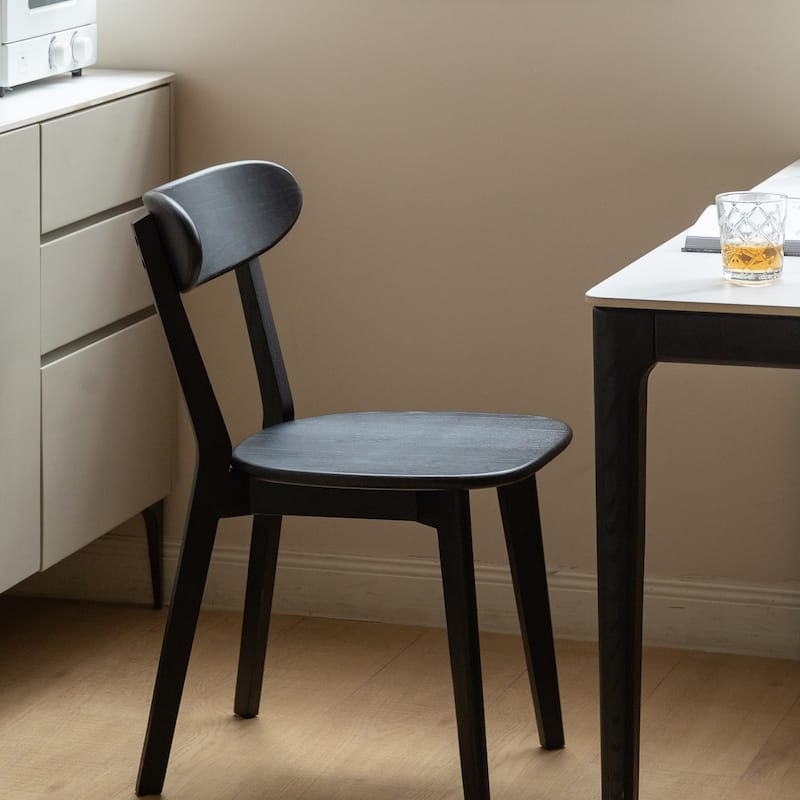 GDFStudio - Eliza Solid Oak Dining Chair with Comfortable Curved Back - 1-Piece - Black