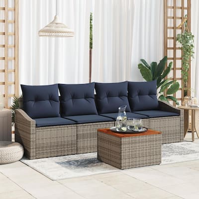 vidaXL 5 Garden Sofa Set with Cushions Black/Grey Poly Rattan - 91.7 x 24.4 x 27.2