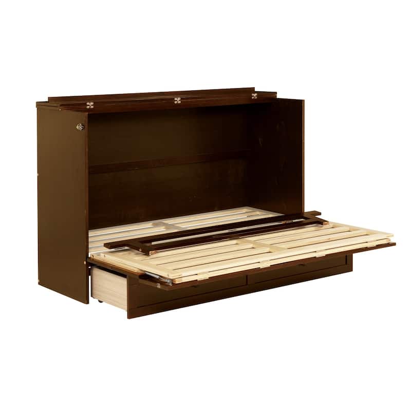 Queen Size Wood Murphy Bed with Rattan Decoration Panel and Drawer