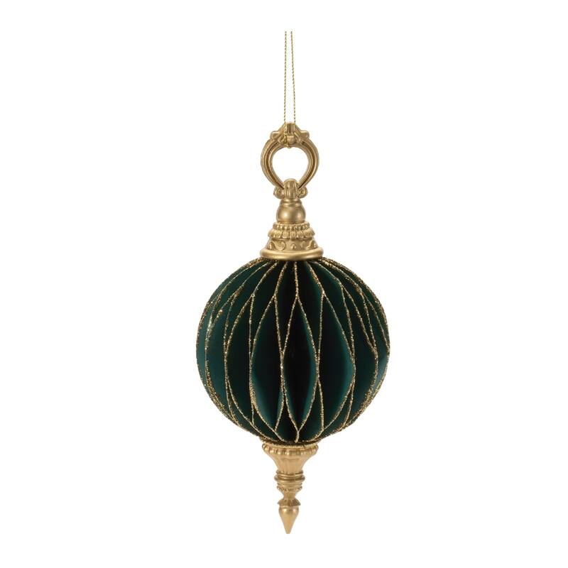 Glittered Folded Christmas Ornaments - 7.25" - Green and Gold - Set of 6