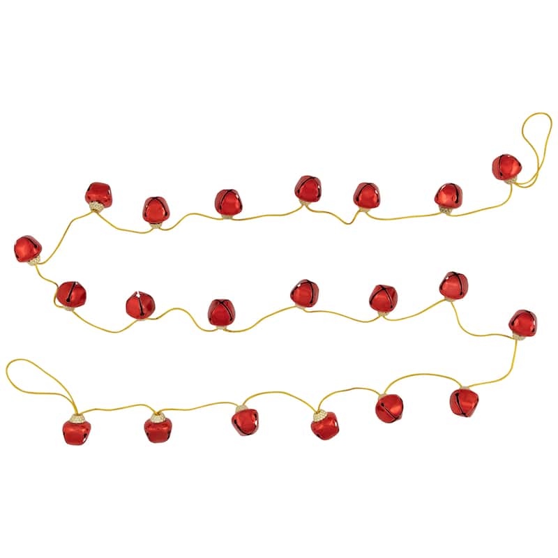 Shiny Christmas Jingle Bells Metal Garland - 7.5' x 1" - Red