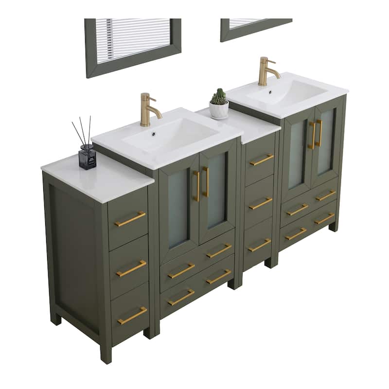 Vanity Art 72 in. Double Sink Bathroom Vanity with Top and Mirrors - 72 X 18.1 X 35.8