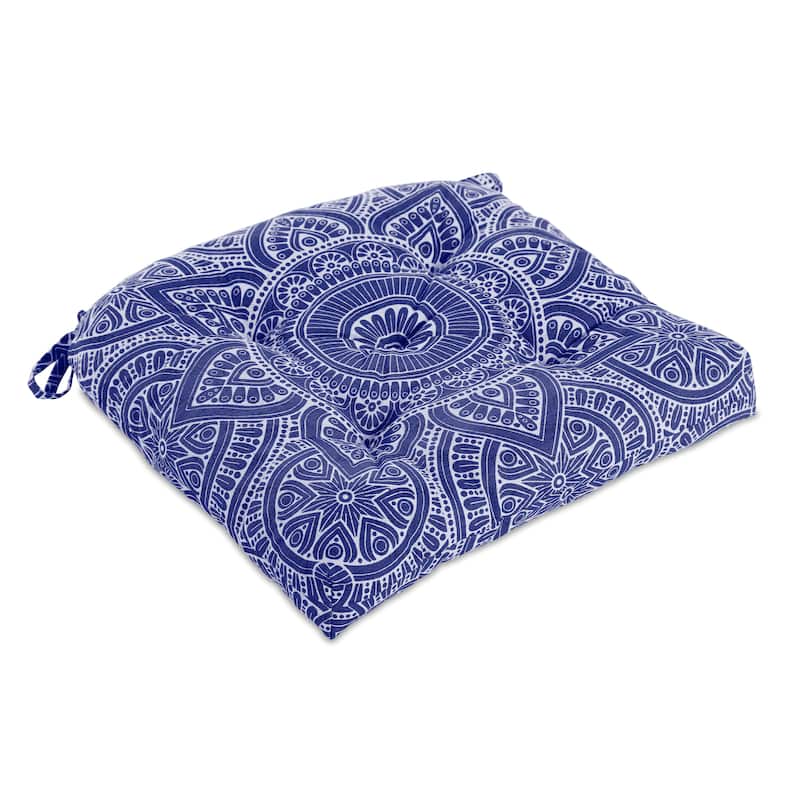 Handmade Cotton Mandala U Shaped Tuffted Thick Chair cushion pads 16''x16'' with Ties for Armchairs Dining Office Chair - Navy