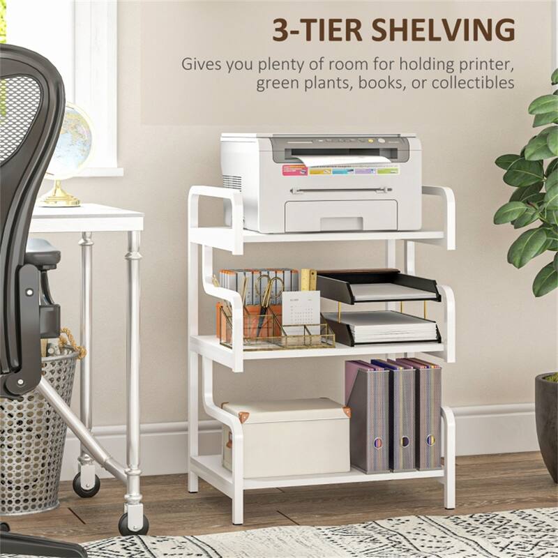 3-Tier White Particleboard Storage Rack with Powder-Coated Steel Frame for Kitchen or Living Room - 21.7" L x 15.7" W x 30.3" H