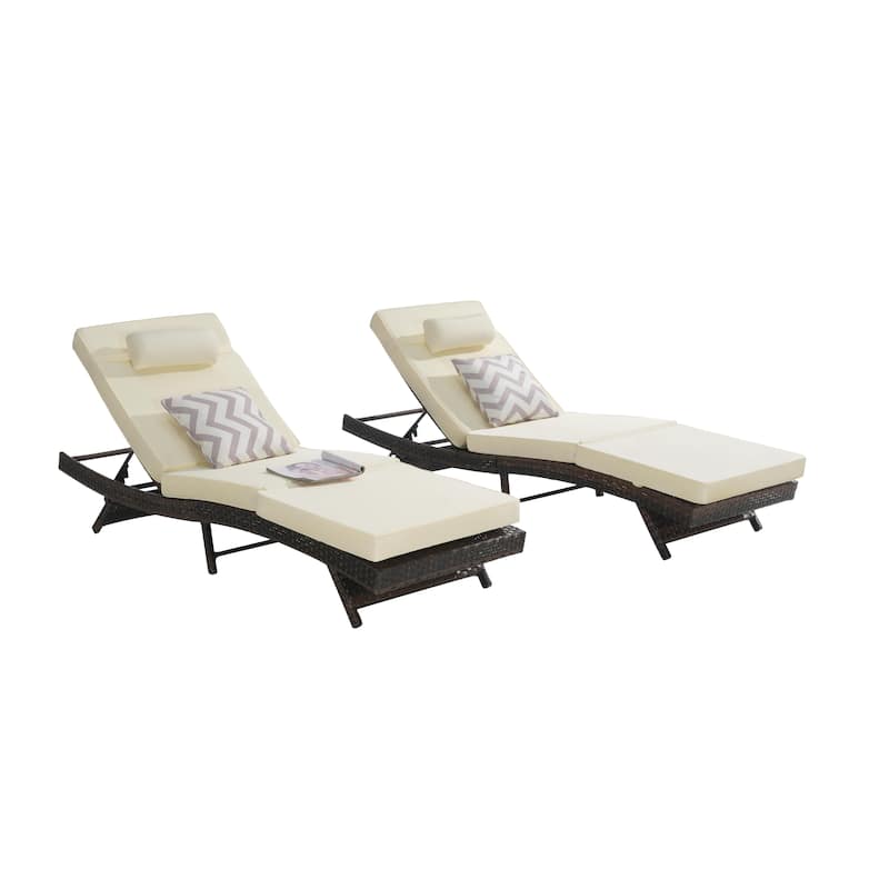 2 Piece Outdoor Wicker Long Reclining Chair Set, Sunbathing Recliner for Beach Poolside Garden