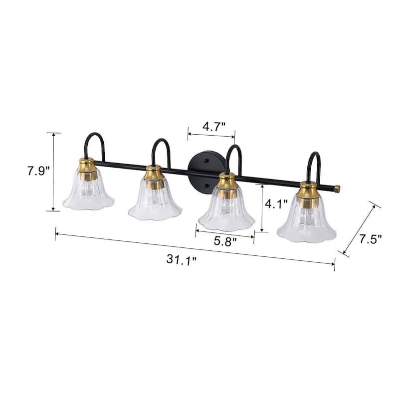 Modern Industrial 3/4-Light Bathroom Vanity Light with Clear Glass Shades