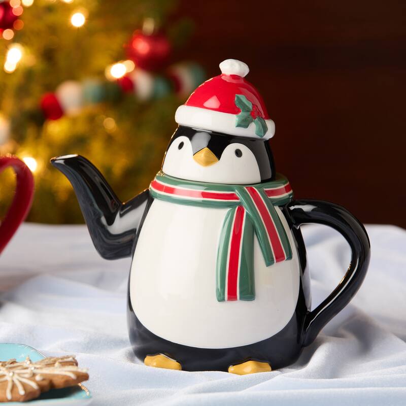 Certifed International Christmas Whimsy Penguin 3-D Teapot - 7.75 L x 4.875 W x 8