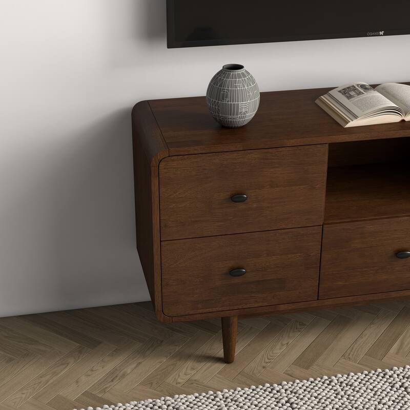 Seamore Mid Century Modern High Profile Solid Wood Universal TV Media Stand, Entertainment Unit up to 60 inch Wide