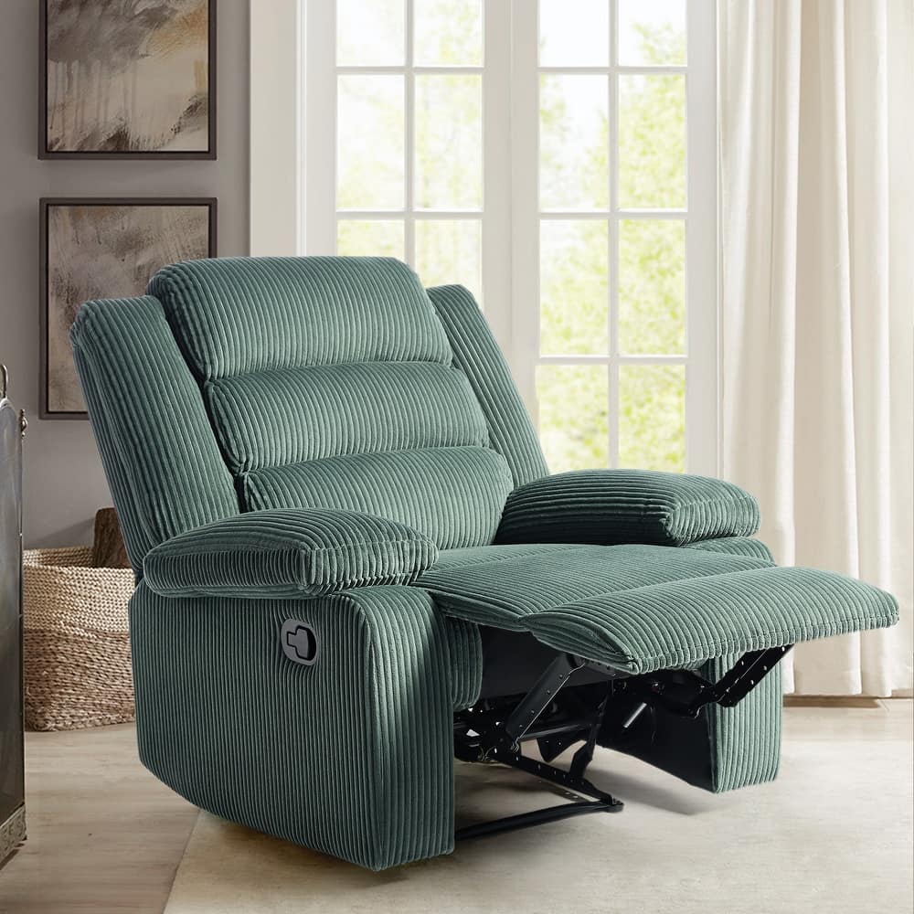 Overstuffed Cotton Corduroy Manual Pushback Recliner with Wide Armrest
